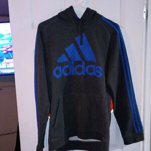 Adidas Men's Charcoal and Royal Blue Hoodie